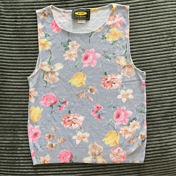 Free People Tops - Free People | Vintage Y2K Stretch Floral Tank Top | Light blue/pink | Size Small